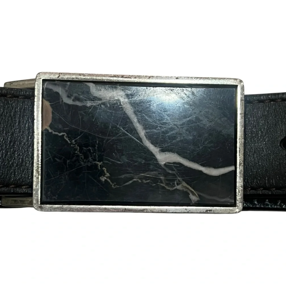 🖤 Leather Island by Bill Lavin‎ Belt w/ Decorative Marble-Style Buckle